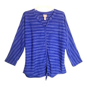 Chico's women's med striped blue long sleeves pullover top. 6076